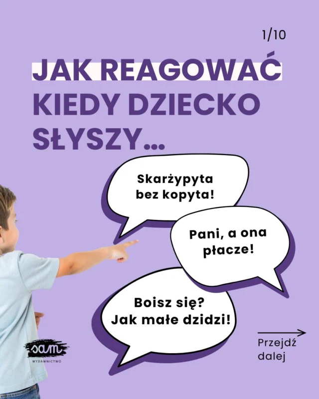 Dziecko nie robi tego, co mu mówimy. Obserwuje to, co robimy. Pokaż mu JAK stawiać granice, aby nauczyło się to robić SAModzielnie!🗨️ Skomentuj 𝗖𝗛𝗖𝗘̨ i poznaj książki, które opisują prawdziwe scenki z życia dzieci – będziecie mogli przećwiczyć stawianie granic w praktyce!Jeśli wyznaczasz granice w jego imieniu, kiedy samo jeszcze tego nie potrafi, pokazujesz mu, jak może robić to w przyszłości – odważnie i w zgodzie ze sobą 💜 Jesteś jego swoistą tarczą.Twoje słowa są głosem w głowie Twojego dziecka 💬 I w przyszłości będzie je powtarzać. Sobie i innym.Naucz dziecko mówić o swoich emocjach i szanować je, stawiając granice, z pomocą bliskościowych książek:
💆🏼‍♀️ „Poznajemy emocje”, o tym, jak rozpoznawać, wyrażać i regulować emocje,
💪 „Miej odwagę, siłę i pewność siebie”, która pomaga budować pewność siebie i stawiać granice,
👫 „Jak żyjemy w społeczeństwie”, która uczy  funkcjonowania w grupie.Skomentuj 𝗖𝗛𝗖𝗘̨ 🗨️ i sprawdź, jak te książki wyglądają w środku!Wydawnictwo SAM · książki dla dzieci · książka obrazkowa dla dziecka · książka z okienkami · mądra książka dla dziecka · książka o emocjach · samodzielność · sprawczość · samodzielne dziecko · stawianie granic