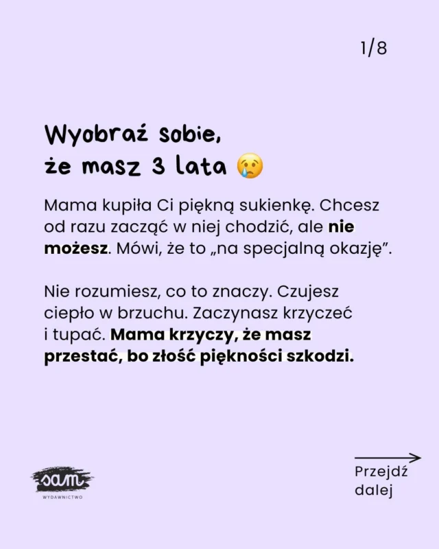 Twoje dziecko tupie i krzyczy ze złości 🤬 a Ty nie wiesz, co robić?🗨️ Skomentuj 𝗖𝗛𝗖𝗘̨ i poznaj książki, z którymi nauczysz dziecko rozpoznawać i regulować emocje!Twoi rodzice uciszali Cię karą lub zawstydzeniem. Po prostu słyszałaś: „przestań, złość piękności szkodzi”. Albo: „zaraz dam Ci prawdziwy powód do płaczu”.Nie pokazano Ci, jak poradzić sobie ze złością w bezpieczny sposób. Jak wyrzucić złość z ciała, oczyścić głowę i wyregulować emocje. Widziałaś, jak dorośli krzyczą albo milczą, zaciskając zęby, więc automatycznie przyjęłaś taki sam sposób. Nie wiedziałaś, że można inaczej.Ale Twoje dziecko nie musi mieć tak samo. Możesz pokazać mu, że złość to emocja jak każda inna – jest ok, dopóki nikogo nie krzywdzimy!Dlatego:
💜 daj dziecku przestrzeń na wyrażanie złości, nie każ jej tłumić,
💜 pokaż mu, jak może zrobić to 𝘪𝘯𝘢𝘤𝘻𝘦𝘫,
💜 pomóż mu regulować emocje, aby w przyszłości potrafiło robić to samodzielnie.Pomogą Wam w tym książki z okienkami dla dzieci 3-8 lat:
💆🏼‍♀️ „Poznajemy emocje”, o tym, jak rozpoznawać i wyrażać emocje,
💪 „Miej odwagę, siłę i pewność siebie”, która pomaga budować pewność siebie i stawiać granice,
👫 „Jak żyjemy w społeczeństwie”, która uczy funkcjonowania w grupie.Skomentuj 𝗖𝗛𝗖𝗘̨ 🗨️ i sprawdź, jak te książki wyglądają w środku!#książkidladzieci #przedszkolak #rodzicielstwobliskości #wydawnictwosam