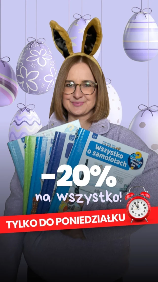 ‼️TYLKO do poniedziałku -20% ✂️ Skomentuj słowem 𝗞𝗢𝗗 i odbierz rabat na WSZYSTKO 📚Nie ma na co czekać! ⏰
Zrób zakupy już dziś i zadbaj, żeby zajączek 🐰 dostarczył Wam prezenty, na których widok dzieci krzykną: WOW! 🤩Zamiast kolejnej plastikowej zabawki na chwilę, postaw na ZAINTERESOWANIA DZIECKA! ⤵️💡
🚂 Pociągi, ✈️ samoloty, 🚗 samochody, 🏴‍☠️ Piraci, 🤖 roboty, 👸 księżniczki…Mamy książki, które zostaną z Wami na długo! Przedszkolak będzie z zachwytem otwierał okienka, a starszak zabierze je do szkoły! 🏫❤️🗨️ Skomentuj 𝗞𝗢𝗗 i zamów 20% taniej ✂️ Promocja trwa TYLKO do poniedziałku! ⏰#rodzicielstwobliskości #czytamzdzieckiem #ksiazkanaprezent #pomysłnaprezent #książkidladzieci