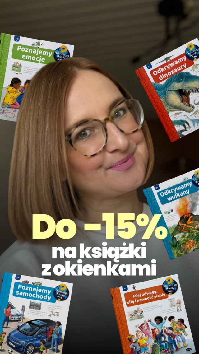 Więcej książek = większy rabat! 🤩🗨️ Skomentuj 𝗖𝗛𝗖𝗘̨, a wyślę Ci link do książek, z których zbudujesz pakiet z rabatem do -15%! ✂️Znasz to uczucie, gdy dziecko pokochało jedną książkę z okienkami i od razu chciało więcej? A Ty szukałaś kodu rabatowego, żeby kupić kolejne? Koniec z tym! 🖐️Teraz to Ty tworzysz swój wymarzony pakiet książek edukacyjnych i zgarniasz rabaty! To proste:
1️⃣ Wybierasz dowolną książkę z okienkami 3+.
2️⃣ W karcie produktu, pod przyciskiem "Dodaj do koszyka", znajdziesz opcję stworzenia pakietu.
3️⃣ Dodajesz 3, 4 lub 5 tytułów do swojej listy i gotowe! 🎉✂️ 3 książki = -5%
✂️ 4 książki = -10% + darmowa dostawa
✂️ 5 książek = -15% + dostawa gratisNie wiesz, od czego zacząć? 🤔🗺️ Masz w domu małego odkrywcę? Zacznij od 𝘖𝘥𝘬𝘳𝘺𝘸𝘢𝘮𝘺 𝘥𝘪𝘯𝘰𝘻𝘢𝘶𝘳𝘺, 𝘗𝘳𝘢𝘸𝘥𝘻𝘪𝘸𝘪 𝘴𝘵𝘳𝘢𝘻̇𝘢𝘤𝘺, 𝘗𝘰𝘻𝘯𝘢𝘫𝘦𝘮𝘺 𝘨𝘰𝘴𝘱𝘰𝘥𝘢𝘳𝘴𝘵𝘸𝘰 – idealny start dla 3-latka.❤️‍🩹 Szukasz wsparcia dla emocji dziecka? Sięgnij po 𝘗𝘰𝘻𝘯𝘢𝘫𝘦𝘮𝘺 𝘦𝘮𝘰𝘤𝘫𝘦, 𝘔𝘪𝘦𝘫 𝘰𝘥𝘸𝘢𝘨𝘦̨, 𝘑𝘢𝘬 𝘻̇𝘺𝘫𝘦𝘮𝘺 𝘸 𝘴𝘱𝘰ł𝘦𝘤𝘻𝘦𝘯́𝘴𝘵𝘸𝘪𝘦 – książki, które pomogą zrozumieć świat uczuć.✈️ Planujecie podróż? 𝘞𝘴𝘻𝘺𝘴𝘵𝘬𝘰 𝘰 𝘴𝘢𝘮𝘰𝘭𝘰𝘵𝘢𝘤𝘩, 𝘞𝘴𝘻𝘺𝘴𝘵𝘬𝘰 𝘰 𝘱𝘰𝘤𝘪𝘢̨𝘨𝘢𝘤𝘩, 𝘗𝘰𝘻𝘯𝘢𝘫𝘦𝘮𝘺 𝘴𝘢𝘮𝘰𝘤𝘩𝘰𝘥𝘺 pomogą Wam się do niej przygotować.🌳 Planujecie mikrowyprawy? 𝘜𝘤𝘻𝘺𝘮𝘺 𝘴𝘪𝘦̨ 𝘱ł𝘺𝘸𝘢𝘤́, 𝘑𝘦𝘻́𝘥𝘻𝘪𝘮𝘺 𝘬𝘰𝘯𝘯𝘰, 𝘖𝘥𝘸𝘪𝘦𝘥𝘻𝘢𝘮𝘺 𝘡𝘖𝘖 Was zainspirują!Stwórz pakiet idealny dla Twojego dziecka i oszczędzaj! 🥳🗨️ Skomentuj 𝗖𝗛𝗖𝗘̨, a wyślę Ci link do książek, z których zbudujesz swój pakiet! 🚀#rodzicielstwobliskosci #ksiazkizokienkami #czytamzdzieckiem #ksiazkanaprezent #prezentdladziecka