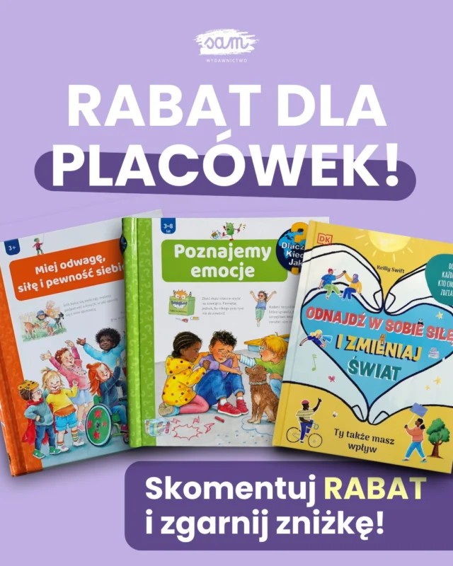 Zakończenie roku oraz Dzień Dziecka są bliżej niż myślisz! Zadbaj wcześniej o wspierające prezenty dla swoich przedszkolaków lub uczniów! 🎁Skomentuj 𝗥𝗔𝗕𝗔𝗧 🗨️ i poznaj książki, które zostaną z nimi na lata!✅ Pokazujące, jak budować relacje i odnajdywać się w nowych,
✅ pełne interesujących informacji dopasowanych do wieku dziecka,
✅ wciągające i angażujące, dzięki otwieranym okienkom z ciekawostkami,
✅ zgodne z zainteresowaniami Twojego dziecka.Poznaj nasze propozycje i wybierz prezenty 🎁
💪 „Miej odwagę, siłę i pewność siebie” – dla bystrych przedszkolaków.
💆🏼‍♀️ „Poznajemy emocje”, o tym, jak je rozpoznawać, wyrażać i regulować,
🫶 „Odnajdź w sobie siłę i zmieniaj świat” – dla ciekawych świata uczniów,A dla żłobkowiczów:
🧸 „W moim przedszkolu”,
🤝 „Jak się dzielić, współpracować i sobie pomagać”.🗨️ Skomentuj 𝗥𝗔𝗕𝗔𝗧, a wyślemy Ci ofertę specjalną, dedykowaną placówkom edukacyjnym 🤩#ksiazkanaprezent #pomyslnaprezent #ksiazkizokienkami #przedszkolak #edukacjadomowa