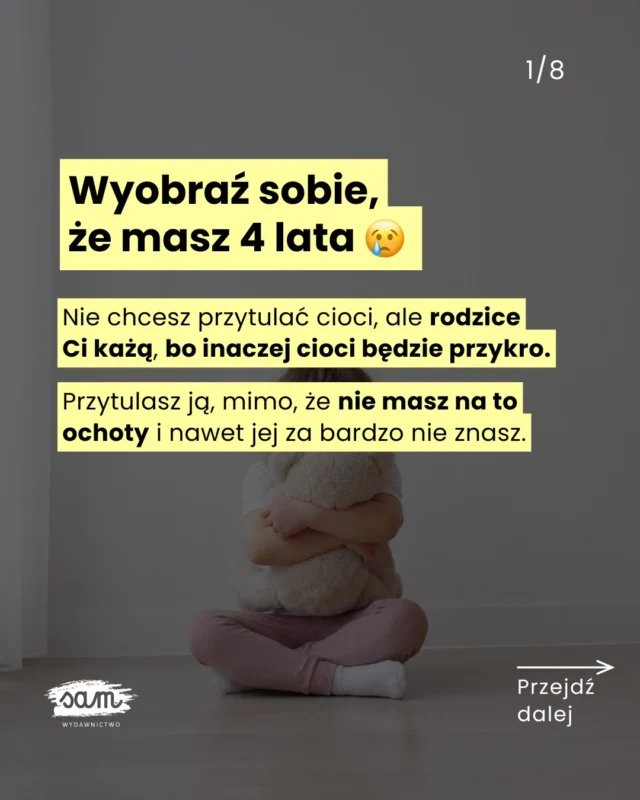 🙅🏼‍♀️Czy Twoje dziecko wie o tym, że jego ciało… należy do niego?🙋‍♀️🗨️ Skomentuj 𝗖𝗛𝗖𝗘̨ i poznaj książki, które pomogą Wam w nauce funkcjonowania w grupie.
✂️ Teraz zamówisz książki z okienkami w pakiecie do 15% taniej!Czy Twoi rodzice zmuszali Cię do przytulasa, buziaka, czy nawet podania ręki dawno niewidzianej cioci? 🤔Wyobraź sobie, że Ty teraz spotkasz na weselu mnóstwo wujków, których widziałaś 3 razy w życiu. Do tego są głośni, duzi i spoceni 😨 Chcą Cię przywitać bardziej życzliwie niż się przyjęło w naszym kręgu kulturowym 🫴 Idziesz w to?Szacunek do drugiego człowieka zaczyna się od pytania o zgodę oraz szanowania jego granic i przestrzeni osobistej 🙌Dziecko to też człowiek! I to taki, o którego wszyscy dorośli powinni szczególnie dbać 🫶
A babcia, ciocia i córka koleżanki Twojej mamy sobie poradzą – są już dorosłe.Poznaj książki dla dzieci, które pomogą Wam rozmawiać o ciele i uczyć je stawiania granic:
🧠 𝗣𝗼𝘇𝗻𝗮𝗷𝗲𝗺𝘆 𝗻𝗮𝘀𝘇𝗲 𝗰𝗶𝗮ł𝗼 (3-8 lat) z informacjami, jak ono wygląda i działa.
🤰 𝗗𝘇𝗶𝗲𝗰𝗸𝗼 𝘄 𝗯𝗿𝘇𝘂𝗰𝗵𝘂 𝗺𝗮𝗺𝘆 (4-9 lat), która tłumaczy, skąd się biorą dzieci – bez tabu, lecz bliskościowo oraz językiem dostosowanym do wieku dziecka.
💪 𝗠𝗶𝗲𝗷 𝗼𝗱𝘄𝗮𝗴𝗲̨, 𝘀𝗶ł𝗲̨ 𝗶 𝗽𝗲𝘄𝗻𝗼𝘀́𝗰́ 𝘀𝗶𝗲𝗯𝗶𝗲, która pomaga stawiać granice i budowania zdrowych relacji.🗨️ Skomentuj 𝗖𝗛𝗖𝗘̨ i zobacz, jak wyglądają w środku!
✂️ Teraz kupisz książki z okienkami w pakiecie do 15% taniej 🥳#przedszkolak #ksiazkidladzieci #bookstagrampl #rodzicielstwobliskości #świadomerodzicielstwo