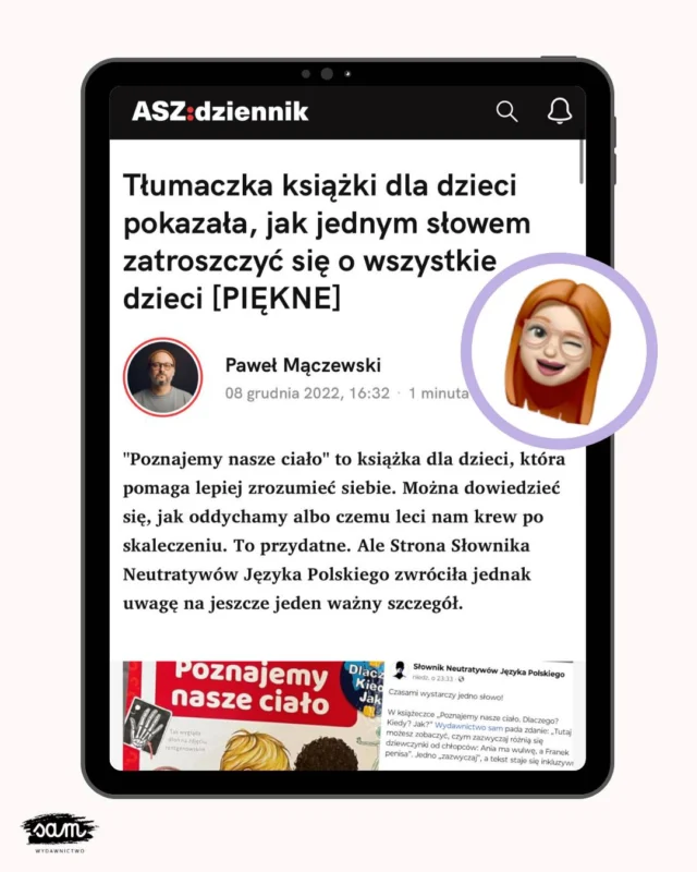 Tak, zrobiłam 𝗧𝗢! 😱 A czy sama? Nie!Przypominam: każde słowo w naszych książkach jest przemyślane i dopracowane. A czyja to sprawka? 🤔🧔‍♂️ Robert – przygotowuje surówkę tłumaczenia i robi dogłębny research! On też wyszukuje 🕵️ ekspertów z danej dziedziny, bo każda książka przechodzi konsultację merytoryczną i to na kilku etapach!👩 Anita – mam rolę czepialskiej. Przepuszczam przez sito każde słowo, patrzę, jak ma się do aktualnej wiedzy naukowej oraz wartości, które chcemy przekazać młodym czytelnikom 📚 Redakcja już się na mnie nie gniewa, kiedy odsyłam tekst po raz 100 do przegadania 😉 Na tym etapie dodajemy takie niuanse, jak ten z artykułu w @aszdziennik.pl👩‍💻 Gosia – psycholożka, redaktorka. Sprawdza każdy kawałek tekstu pod względem zgodności z oryginałem oraz mocnej korekty 💪👩‍💻 Madzia – pedagożka, redaktorka. To ona siedzi ze mną czasem godzinami na telefonie, aby dogadać ostatnie szczegóły ☎️ Jeśli kiedyś wpadliście na myśl, że teksty naukowe są u nas przedstawione lekko i zrozumiale nawet dla kilkulatka – to właśnie na tym etapie je szlifujemy! 💎👨 Pan Andrzej – jest starej daty składaczem, więc tylko on wie, jak wynegocjowany tekst wcisnąć pod okienko, aby się tam zmieścił. A że z wykształcenia jest polonistą, to zawsze stanowi dodatkową parę oczu 😉1-2 konsultantów merytorycznych – czasem są to praktycy (👨‍⚕️ lekarze, 👷‍♂️ budowlańcy, 👨‍🚒 strażacy, 👨‍✈️ piloci), ale często też 👨‍🔬 naukowcy - pracowaliście kiedyś z PRAWDZIWYM 🪨 paleontologiem lub 🌋 wulkanologiem? Bo my tak! 😊 Bez tego nie decydujemy się na wydanie książki. Bez tego książka nie idzie do druku!Wszystko musi być na tip top! 💪 Dlatego też cieszymy się z każdego docenienia.Jeszcze tylko nie było nas na @make_life_harder – nie prowokuję! 😜I tak – to jest fenomenem, że nad JEDNYM tłumaczeniem pracuje 6-7 osób! 🤭 Ale dla nas ważna jest jakość, nie ilość wydanych książek 😉To jak, chcesz poznać najbardziej inkluzywne książki dla dzieci? 🤔🗨️ Skomentuj 𝗖𝗛𝗖𝗘̨ i zobacz, jak wyglądają w środku! 📚
✂️ Teraz kupisz książki z okienkami w pakiecie do 15% taniej 🥳#ksiazkidladzieci #bookstagrampl #przedszkolak #rodzicielstwobliskości