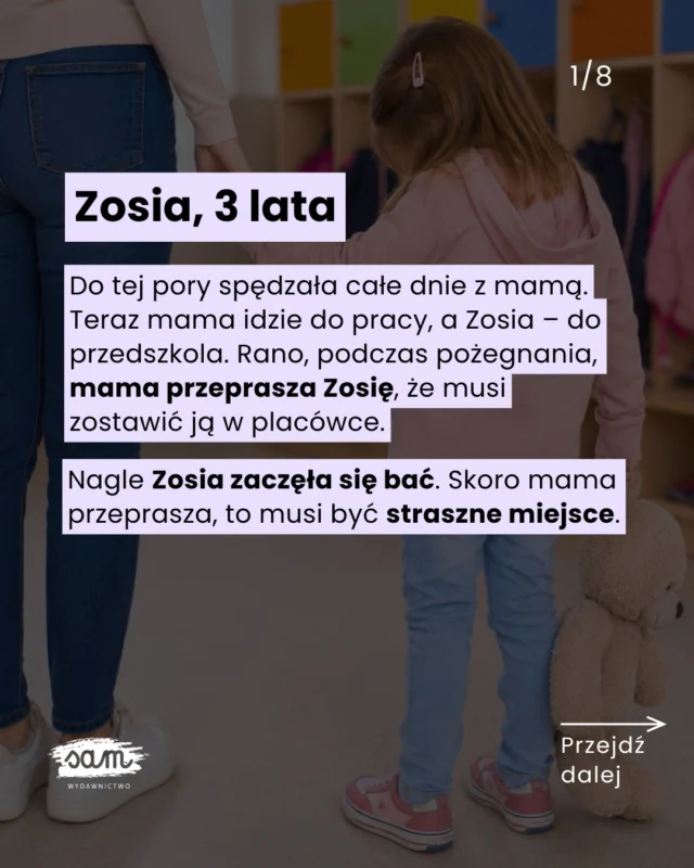 Płacz i bunt przed wyjściem do przedszkola? 😬🗨️ Skomentuj 𝗖𝗛𝗖𝗘̨ i poznaj książki, które pomogą Wam przygotować się do adaptacji przedszkolnej!
✂️ Teraz zamówisz duże książki z okienkami w pakiecie do 15% taniej!Zwykle wynika ze strachu przed tym, co nieznane:
☹️ dziecko nie rozumie, kiedy wróci mama,
☹️ boi się, że nie poradzi sobie z nowymi wyzwaniami,
☹️ jest przebodźcowane, zestresowane wszystkim, co nowe i obce,
☹️ nie rozumie zasad, których musi przestrzegać.Przyzwyczajenie się do nowej sytuacji wymaga przede wszystkim czasu, ale możesz ułatwić mu adaptację. Jak?
💜 Rozmawiając i tłumacząc, ale bez straszenia.
💜 Mówiąc prawdę – także o tym, że wychodzisz i kiedy wrócisz.
💜 Po prostu będąc obok i pozwalając dziecku na emocje.Ale przede wszystkim – wprowadzając temat przedszkola odpowiednio wcześniej ⏰ Jeszcze przed rozpoczęciem roku szkolnego. Żeby dziecko zdążyło oswoić się z myślą, że idzie nowe.Poznaj książki z okienkami, które pozwolą Wam przejść adaptację łatwiej i przyjemniej:
👧 𝗪 𝗺𝗼𝗶𝗺 𝗽𝗿𝘇𝗲𝗱𝘀𝘇𝗸𝗼𝗹𝘂 (2-5 lat) o tym, jak wygląda dzień w placówce i jakich zasad dzieci muszą przestrzegać,
🤝 𝗝𝗮𝗸 𝘀𝗶𝗲̨ 𝗱𝘇𝗶𝗲𝗹𝗶𝗰́, 𝘄𝘀𝗽𝗼́ł𝗽𝗿𝗮𝗰𝗼𝘄𝗮𝗰́ 𝗶 𝘀𝗼𝗯𝗶𝗲 𝗽𝗼𝗺𝗮𝗴𝗮𝗰́ (2-5 lat), która pokazuje, jak funkcjonować w grupie rówieśniczej,
⌚ 𝗗𝘇𝗶𝘀𝗶𝗮𝗷, 𝗷𝘂𝘁𝗿𝗼, 𝘁𝗲𝗿𝗮𝘇, 𝘇𝗮𝗿𝗮𝘇 (2-5 lat), która przygotuje Was na nowe poranki oraz rytm dnia i tygodnia,
💪 𝗠𝗶𝗲𝗷 𝗼𝗱𝘄𝗮𝗴𝗲̨, 𝘀𝗶ł𝗲̨ 𝗶 𝗽𝗲𝘄𝗻𝗼𝘀́𝗰́ 𝘀𝗶𝗲𝗯𝗶𝗲 (3-8 lat), o tym, jak stawiać granice i budować poczucie własnej wartości.🗨️ Skomentuj 𝗖𝗛𝗖𝗘̨ i zobacz, jak wyglądają w środku!
✂️ Teraz zamówisz duże książki z okienkami w pakiecie do 15% taniej!#przedszkolak #przedszkole #rodzicielstwobliskosci #adaptacja #adaptacjaprzedszkolna