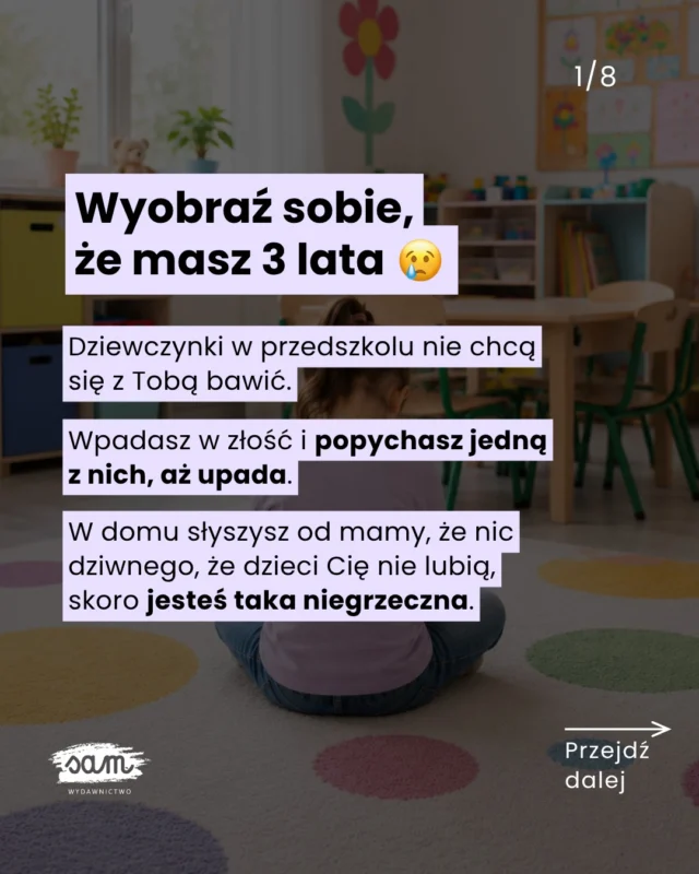 Czy Twoje dziecko wie, że złość jest ok? 🤔 Ale nad sposobem jej wyrażania trzeba popracować. Aby nie ranić innych ani siebie!🗨️ Skomentuj 𝗖𝗛𝗖𝗘̨ i poznaj książki, które pomogą Wam regulować emocje.
✂️ Teraz zamówisz duże książki z okienkami w pakiecie do 15% taniej!Z pewnością nie raz słyszałaś w dzieciństwie, że „jesteś niegrzeczna”, albo „same z Tobą problemy”. Może nawet ktoś powtarzał to tak często, że aż sama zaczęłaś w to wierzyć? 😔To nie wina dziecka, że „jest niegrzeczne”. Ono jeszcze nie potrafi rozładować emocji inaczej niż przez płacz, krzyk czy bicie 💥Wtedy dobrze być dla niego wsparciem – pokazać, że można inaczej pozbyć się złości, zamiast podnosić głos i powielać schematy, w których sami zostaliśmy wychowani.Dlatego, zamiast sugerować dziecku, że coś z nim nie tak:
💜 wytłumacz mu, że agresja i przemoc nie są rozwiązaniem,
💜 pokaż, jak może się uspokoić i wyregulować,
💜 po prostu bądź przy nim i daj potrzebną czułość, kiedy czuje się samotne i złe.Dzięki temu Twoje dziecko zobaczy, że nawet nieprzyjemne emocje są czymś naturalnym i można nauczyć się radzić sobie z nimi 💪Poznaj książki z okienkami dla dzieci 3-8 lat, które pokażą Wam, jak bezpiecznie wyrażać emocje i budować zdrowe relacje:
💆🏼‍♀️ 𝗣𝗼𝘇𝗻𝗮𝗷𝗲𝗺𝘆 𝗲𝗺𝗼𝗰𝗷𝗲, o tym, jak rozpoznawać, wyrażać i regulować emocje.
💪 𝗠𝗶𝗲𝗷 𝗼𝗱𝘄𝗮𝗴𝗲̨, 𝘀𝗶ł𝗲̨ 𝗶 𝗽𝗲𝘄𝗻𝗼𝘀́𝗰́ 𝘀𝗶𝗲𝗯𝗶𝗲, o tym, jak stawiać granice i budować poczucie własnej wartości.
👫 𝗝𝗮𝗸 𝘇̇𝘆𝗷𝗲𝗺𝘆 𝘄 𝘀𝗽𝗼ł𝗲𝗰𝘇𝗲𝗻́𝘀𝘁𝘄𝗶𝗲, która uczy funkcjonowania w grupie, dbania o swoje prawa, a także obowiązki.🗨️ Skomentuj 𝗖𝗛𝗖𝗘̨ i zobacz, jak wyglądają w środku!
✂️ Teraz zamówisz duże książki z okienkami w pakiecie do 15% taniej!#rodzicielstwo #przedszkolak #bookstagrampl #rodzicielstwobliskosci #emocjedziecka