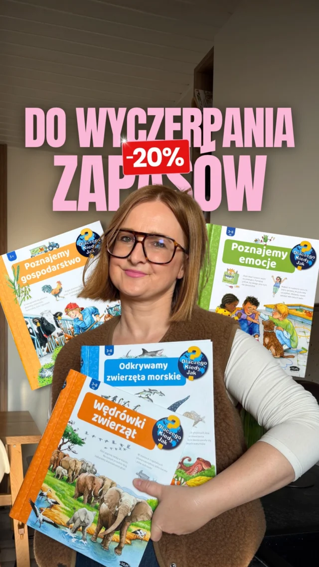 ‼️𝗨𝗪𝗔𝗚𝗔, 𝗟𝗜𝗞𝗪𝗜𝗗𝗔𝗖𝗝𝗔 𝗠𝗔𝗚𝗔𝗭𝗬𝗡𝗨! -𝟮𝟬% 𝗧𝗬𝗟𝗞𝗢 𝗗𝗢 𝗪𝗬𝗖𝗭𝗘𝗥𝗣𝗔𝗡𝗜𝗔 𝗭𝗔𝗣𝗔𝗦𝗢́𝗪! ✂️ Wpisz 𝗦𝗔𝗟𝗘, a wyślę Ci link 📥Sporo tytułów już zniknęło – zobacz, które możesz jeszcze upolować!𝗡𝗢𝗪𝗢𝗦́𝗖𝗜‼️
🐘 Wędrówki zwierząt
🦈 Odkrywamy zwierzęta morskie
To jedyny nakład, dodruków już nie będzie!Dla ciekawych świata dzieci – ostatnie dostępne książki z okienkami:
🌋 Odkrywamy wulkany
🐓 Poznajemy gospodarstwo
🏇 Jeździmy konno
🏊🏻‍♀️ Uczymy się pływać
🐦 Jak chronimy zwierzętaDla świadomych przedszkolaków:
💆🏼‍♀️ Poznajemy emocje
🏠 Poznajemy rodzinyDla najmłodszych:
🍪 Słownik obrazkowy. Jedzenie i picie
🌱 Słownik obrazkowy. Zwierzęta i roślinyi jeszcze kilka innych tytułów!🗨️ Skomentuj 𝗦𝗔𝗟𝗘, a wyślę Ci link do wyprzedaży -20% NA WSZYSTKO‼️
𝗧𝘆𝗹𝗸𝗼 𝗱𝗼 𝘄𝘆𝗰𝘇𝗲𝗿𝗽𝗮𝗻𝗶𝗮 𝘇𝗮𝗽𝗮𝘀𝗼́𝘄!#bookstagrampl #przedszkolak #ksiazkidladzieci #wydawnictwosam #nowość