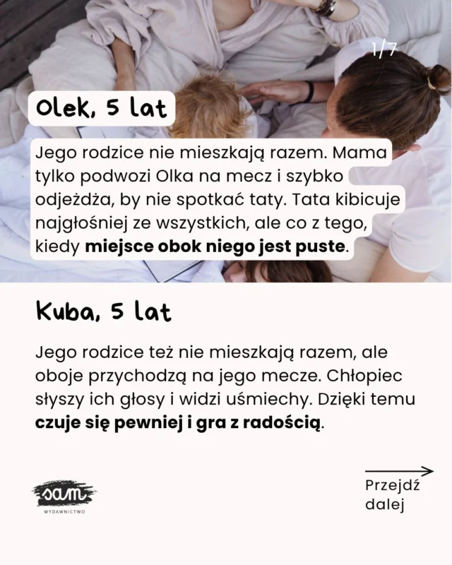 Dziecko nie musi być rozdarte, kiedy rodzice się rozstają 💔 A przynajmniej mama i tata mogą mu ten czas ułatwić!‼️𝗨𝗪𝗔𝗚𝗔, 𝗟𝗜𝗞𝗪𝗜𝗗𝗔𝗖𝗝𝗔 𝗠𝗔𝗚𝗔𝗭𝗬𝗡𝗨! -𝟮𝟬% 𝗧𝗬𝗟𝗞𝗢 𝗗𝗢 𝗪𝗬𝗖𝗭𝗘𝗥𝗣𝗔𝗡𝗜𝗔 𝗭𝗔𝗣𝗔𝗦𝗢́𝗪! ✂️ Wpisz 𝗦𝗔𝗟𝗘, a wyślę Ci link 📥𝗦𝗣𝗢𝗥𝗢 𝗧𝗬𝗧𝗨Ł𝗢́𝗪 𝗝𝗨𝗭̇ 𝗭𝗡𝗜𝗞𝗡𝗘̨Ł𝗢 😱 ❤️‍🩹Stało się – postanowiliście się rozstać. Każde z Was zacznie budować nowe życie osobno, ale nadal jest ktoś, kto Was łączy: dziecko.Dla niego powody rozstania są nie ważne – chce tylko nadal mieć dwoje kochających rodziców. I ma do tego prawo ❤️‍🩹I chociaż czasem może korcić, żeby powiedzieć: „Bo Twój tata nigdy…”, albo: „Bo Twoja mama zawsze…”, to lepiej powstrzymać się, policzyć do 10 i zadbać o to, aby dziecko budowało zdrową, pełną miłości i bezpieczeństwa relację - i z Tobą, i z drugim rodzicem.Dlatego:
💜 nie mieszaj dziecka w sprawy dorosłych – załatwiajcie je między sobą, a jemu pozwólcie pozostać dzieckiem.
💜 nie każ dziecku wybierać – nadal ma dwoje rodziców, których kocha tak samo mocno, stawianie go przed wyborem „z kim wolisz spędzić święta” czy „kogo pierwszego przytulisz” tylko je rani.
💜 nie przeciągaj dziecka na swoją stronę – ma prawo mieć dwoje zaangażowanych rodziców i to, że kocha drugiego rodzica nie umniejsza jego miłości do Ciebie.Jak przygotować dziecko na nową rzeczywistość rodzinną?Sprawdź książki, które Wam w tym pomogą:
🏠 „Poznajemy rodziny” o relacjach rodzinnych (także tych skomplikowanych!)
🧑‍🧑‍🧒‍🧒 „To właśnie rodzina”, która pokazuje, że rodziny mogą wyglądać różnie i żadna z nich nie jest gorsza.🗨️ Skomentuj 𝗦𝗔𝗟𝗘, a wyślę Ci link do wyprzedaży -20% NA WSZYSTKO‼️
Tylko do wyczerpania zapasów!#ksiazkidladzieci #wydawnictwosam #bookstagrampl #rodzicielstwobliskosci #emocjedziecka